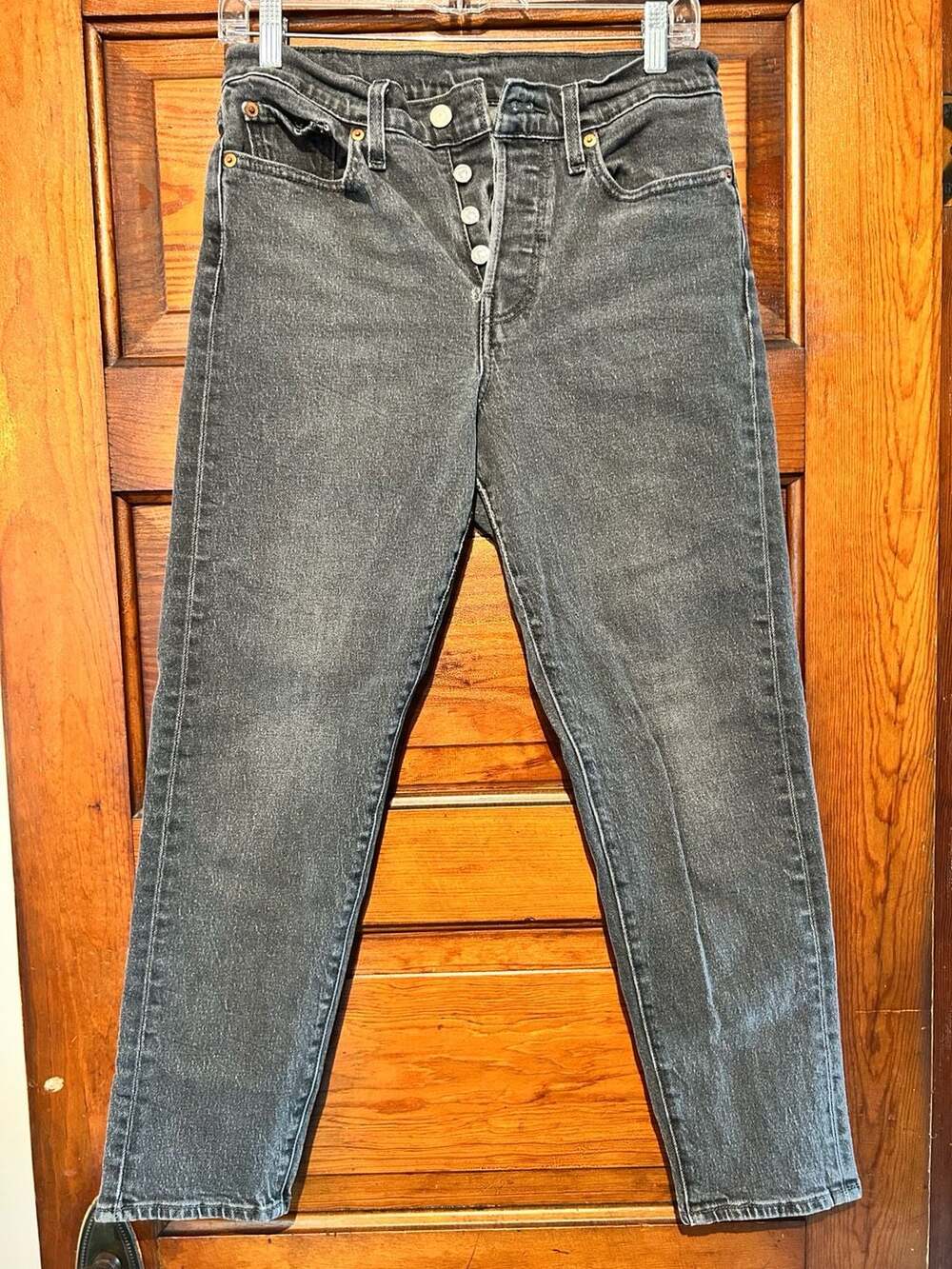 Levi's 501 Button Fly Stretch Jeans Size 28 Grey Wash